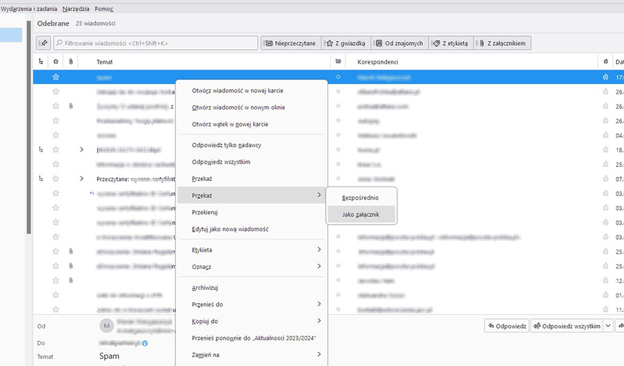 Przekazanie wiadomości do globalnej czarnej listy w programie Thunderbird